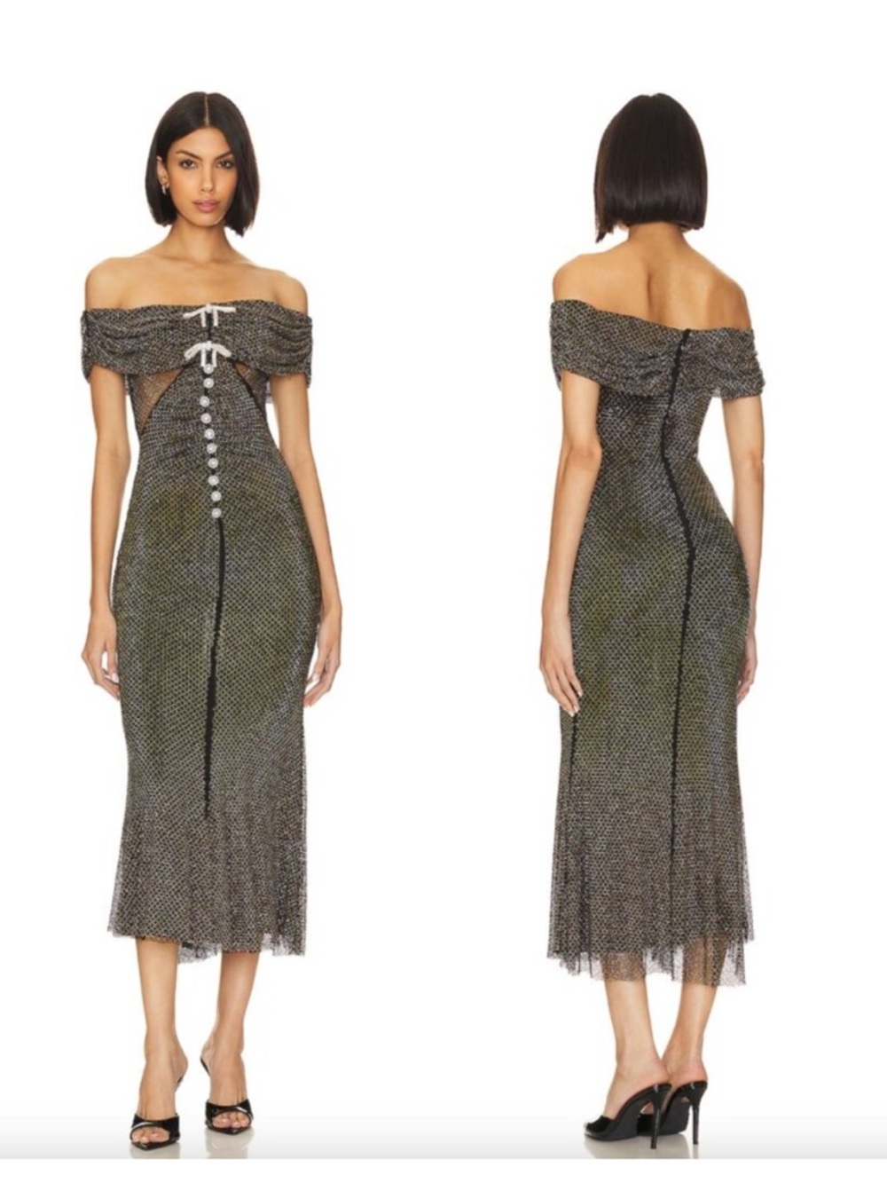 self-portrait Diamante Midi Dress in Black